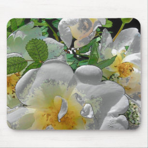 White Flowers Mouse Pad