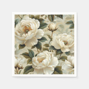 White flowers on a cream background. napkin