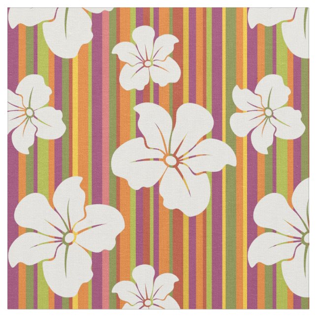 White flowers on a striped background fabric (Close Up)