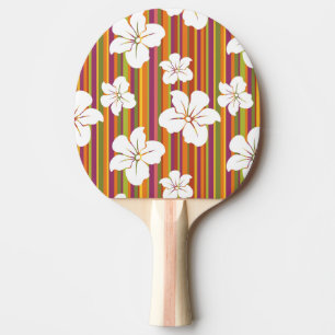 White flowers on a striped background ping pong paddle