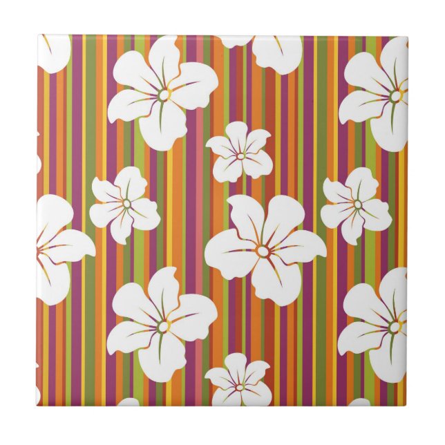 White flowers on a striped background tile (Front)