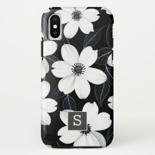 White flowers on Black Monogram Elegant  Case-Mate iPhone Case