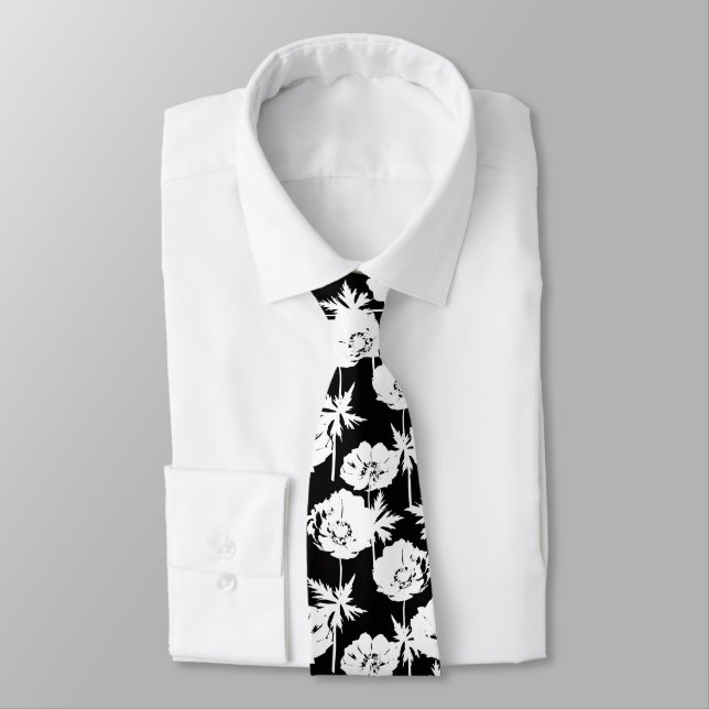 White flowers on black. tie (Tied)