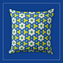 White Flowers on Blue and Green Geometric Floral