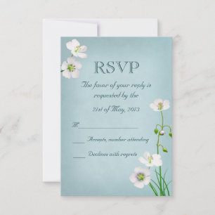 White Flowers on Blue Wedding RSVP Card