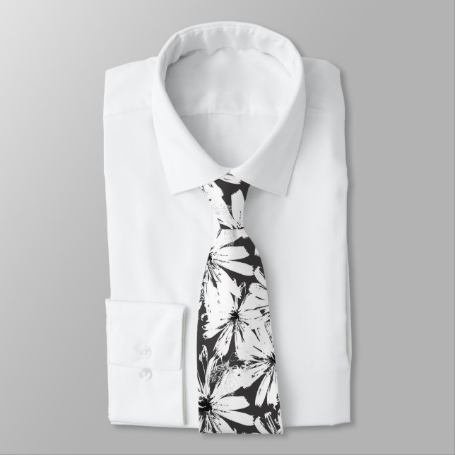 White flowers on dark grey tie (Tied)