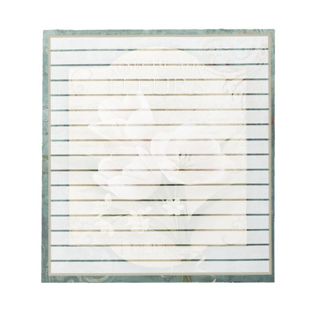 White flowers on green notepad (Front)