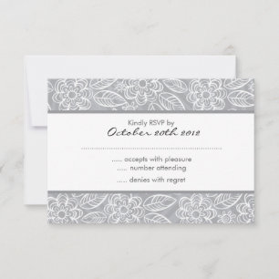 white flowers on grey pattern RSVP Invitation