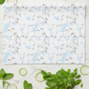 White flowers on light blue. tea towel