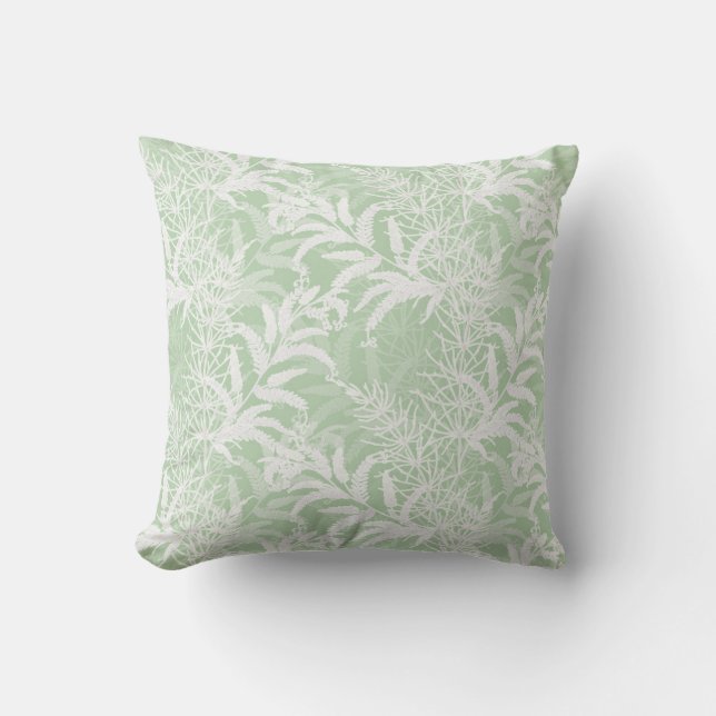 White flowers on light green. cushion (Front)
