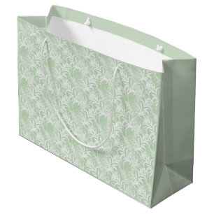 White flowers on light green. large gift bag