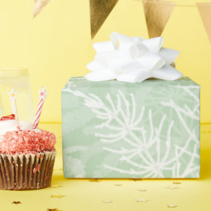 White flowers on light green. wrapping paper