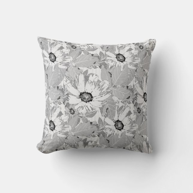 White flowers on light grey. cushion (Front)
