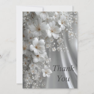 White Flowers on Light Grey Silk Thank You Card