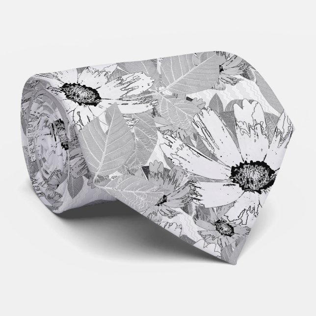 White flowers on light grey. tie (Rolled)