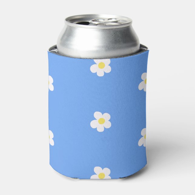 White Flowers on Lilac Background  Can Cooler (Can Front)