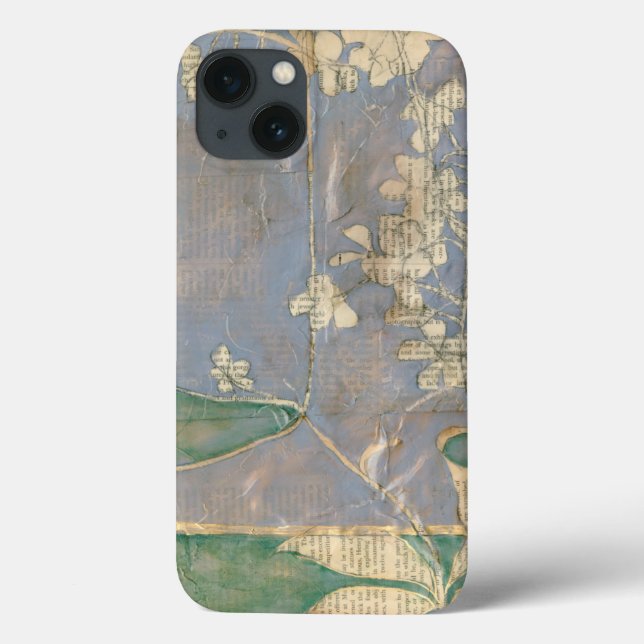 White Flowers on Newsprint Background Case-Mate iPhone Case (Back)