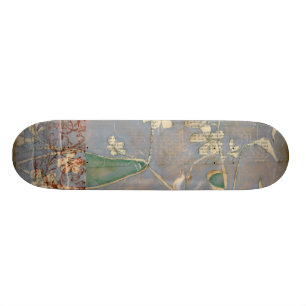 White Flowers on Newsprint Background Skateboard