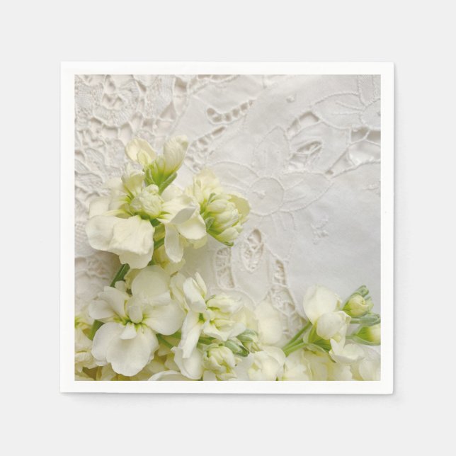 White flowers on old lace napkin (Front)