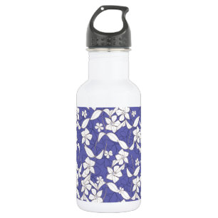 White Flowers on Periwinkle 532 Ml Water Bottle