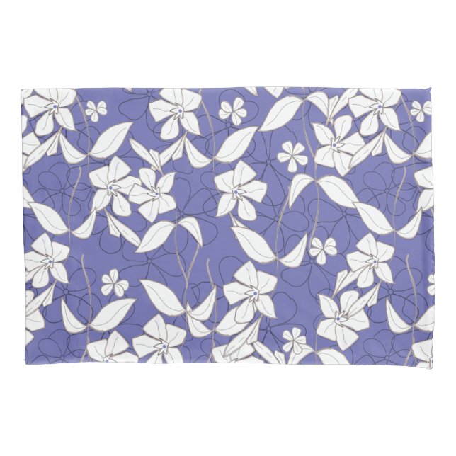 White Flowers on Periwinkle Pillowcase (Front-Left)