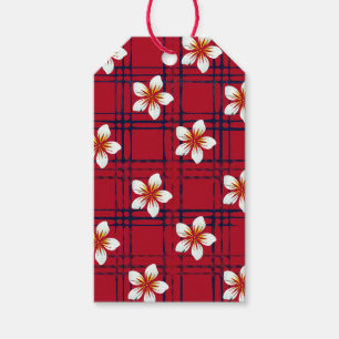 White flowers on Red plaid Gift Tags