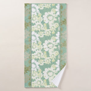 White Flowers on Sea-green Bath towels