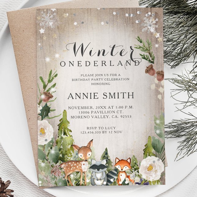 White Flowers Onederland Animals baby showe Invitation (Creator Uploaded)