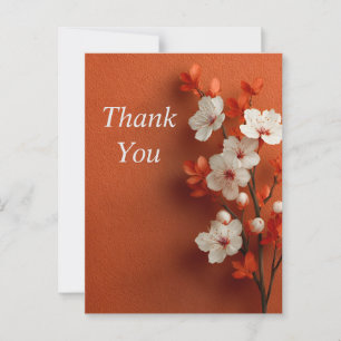 White Flowers Orange Textured Paper Thank You Card