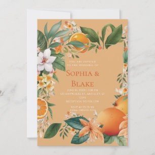 White Flowers, Oranges and Greenery Orange Wedding Invitation