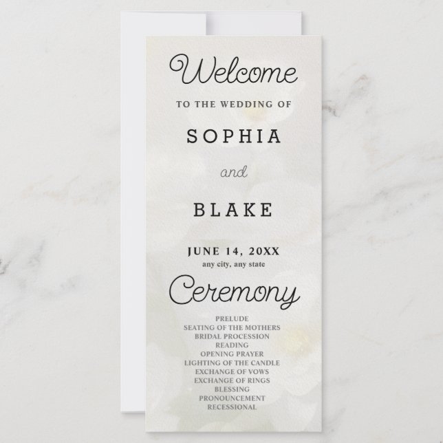 White Flowers Pale Yellow Wedding Program (Front)