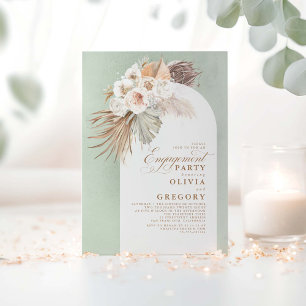 White Flowers Pampas Grass Boho Engagement Party Invitation