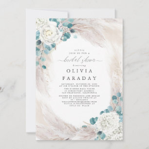White Flowers Pampas Grass Bridal Shower Invitation