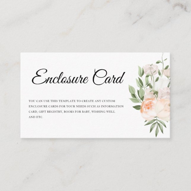 White Flowers Pampas Grass Greenery Wedding Enclosure Card (Front)