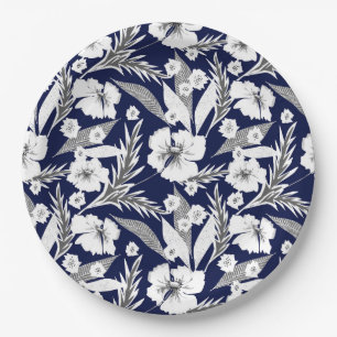 White flowers . paper plate