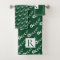 White flowers pattern and monogram emerald green