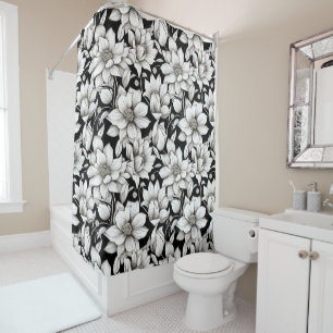 White Flowers Pattern  Shower Curtain