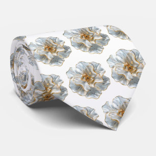 White Flowers Pattern Tie