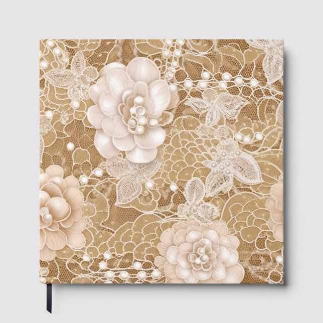 White Flowers, Pearls and Lace  Guest Book (Front)