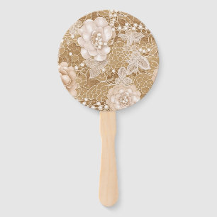 White Flowers, Pearls and Lace Hand Fan