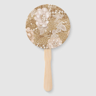White Flowers, Pearls and Lace  Hand Fan