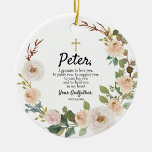 White Flowers Personalised Promise to Godchild Cer Ceramic Tree Decoration