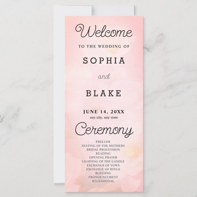 White Flowers Pretty Pink Wedding Program (Front)