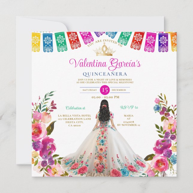 White Flowers Quinceañera 15 Anos Birthday  Invitation (Front)
