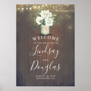 White Flowers Rustic Country Wedding Welcome Sign