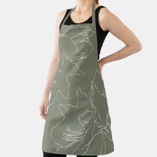 white Flowers Sage Green Apron