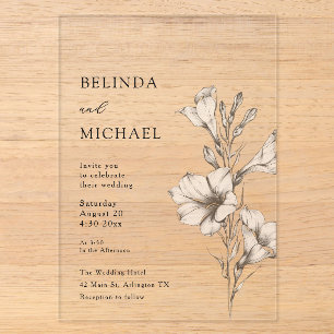 White Flowers Sage Green Casual Wedding Acrylic Invitations