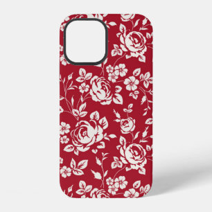 White flowers silhouette on red background. Seamle iPhone 12 Case