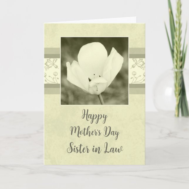 White Flowers Sister in Law Happy Mother's Day Card (Front)
