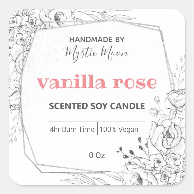 White Flowers Soy Candle Label (Front)